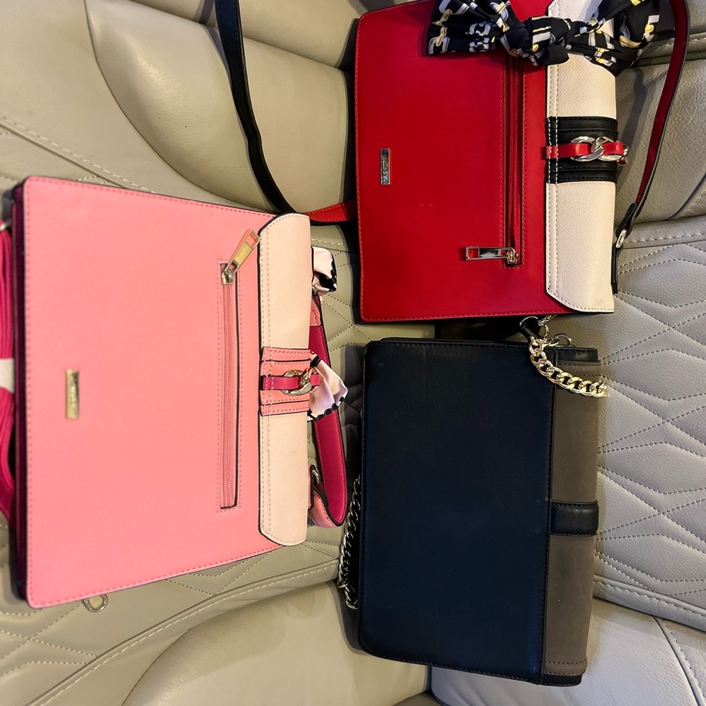 Aldo Pink and Red Crossbody Bags with Polished finish, sold as a bundle.